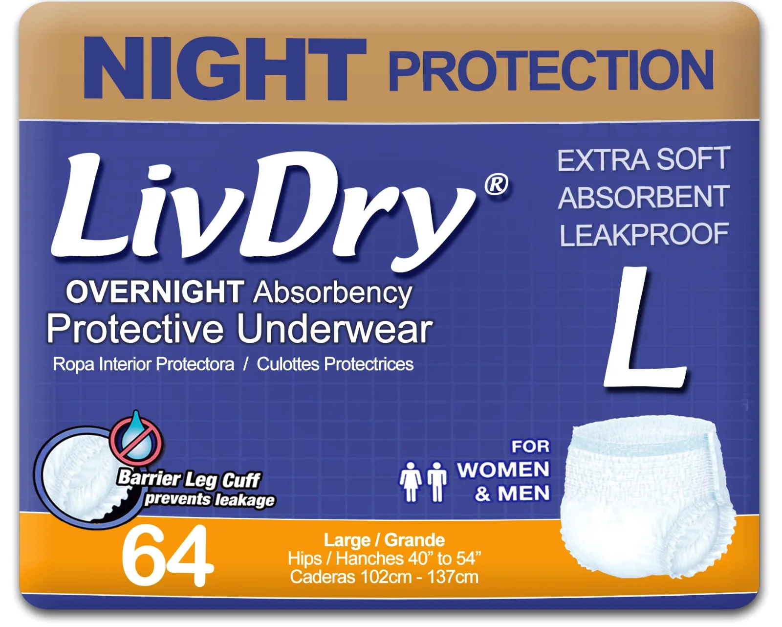A pack of our Overnight pull-ups in size L, made for a full night in bed.